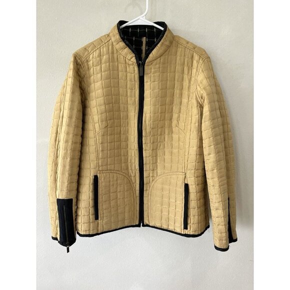 Oleg Cassini Jackets & Blazers - Oleg Cassini Jacket Women’s M 100% Silk Reversible Quilted Lightweight Tan Black